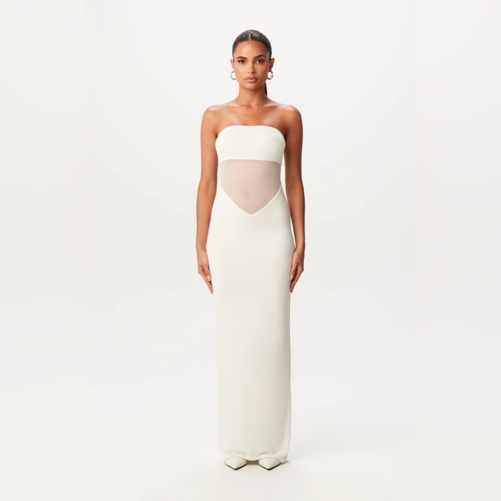 Naked Wardrobe M NEW smooth mesh contrast tube dress white